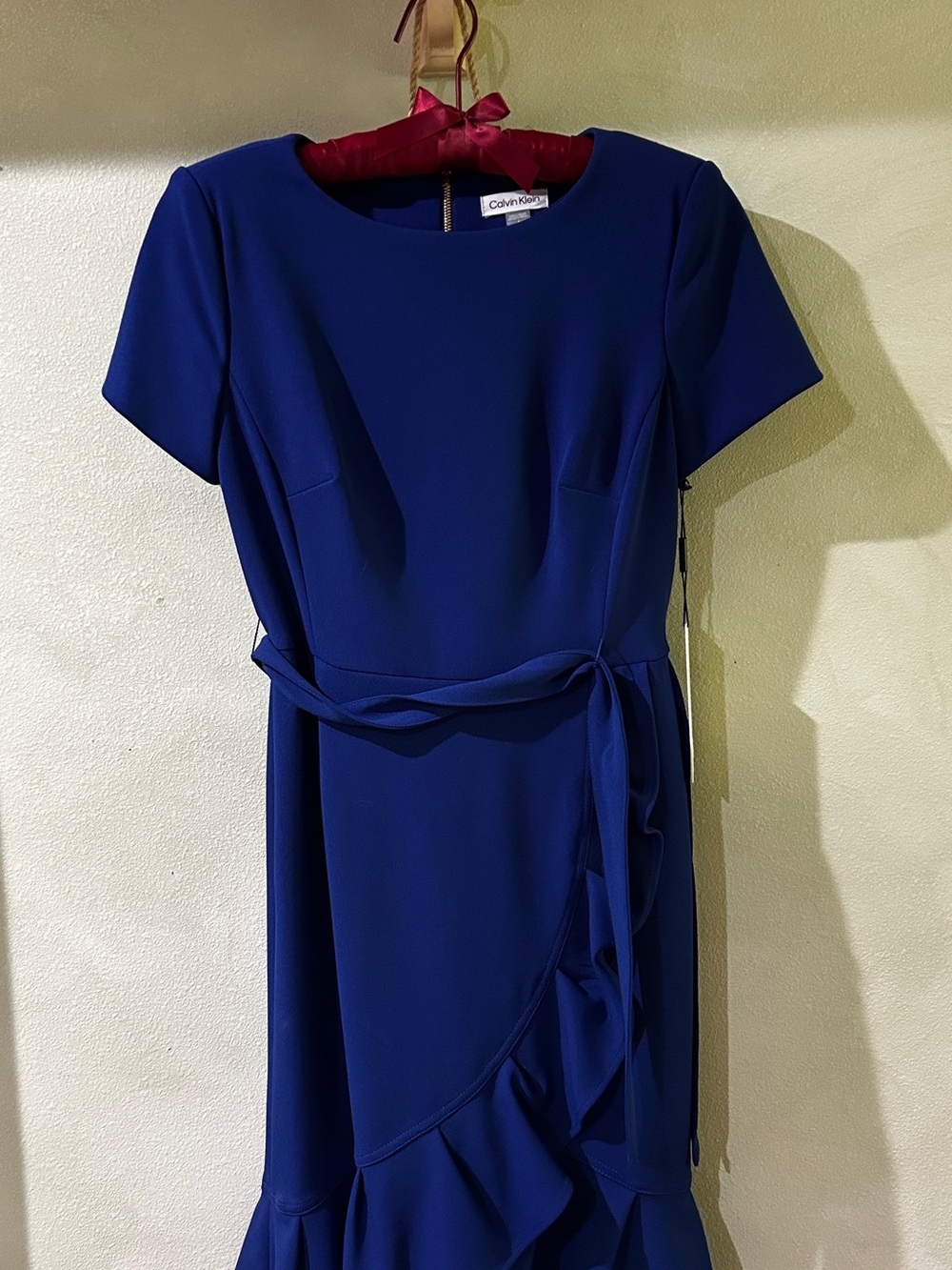 Calvin Klein Deep Blue Ruffle Tie Midi Dress